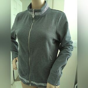 NWOT LUXURY Christine Alexander Gray Zip-Front Jacket W/ SWAROVSKI CRYSTALS MD